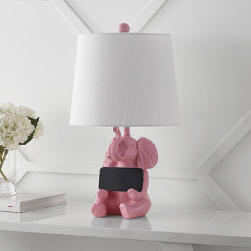 Kairi 21" Modern Shabby Chic Resin/Iron Happy Elephant LED Kids' Table Lamp with Phone Stand - JONATHAN Y